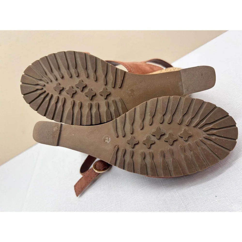 Diane von Furstenberg Wedge Sandals SZ 8 Brown Excellent Cork Suede Slingback